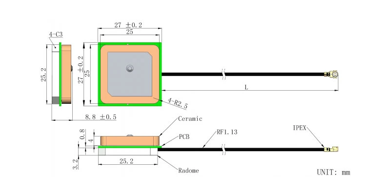 25*25mm Mini Ceramic GPS Internal Micro Chip Gnss Active Patch Antenna