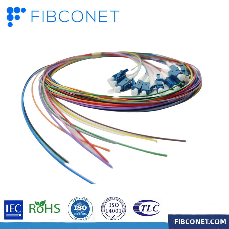 FTTH Fiber Optic 12 Cores 0.9mm Multicolor Upc Optical Fiber LC Pigtail