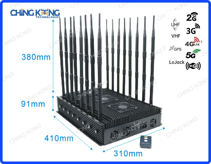 110W Powerful Desktop 16 Antenna GPS WiFi GSM 3G 4G 5g Mobile Phone Signal Jammer Device