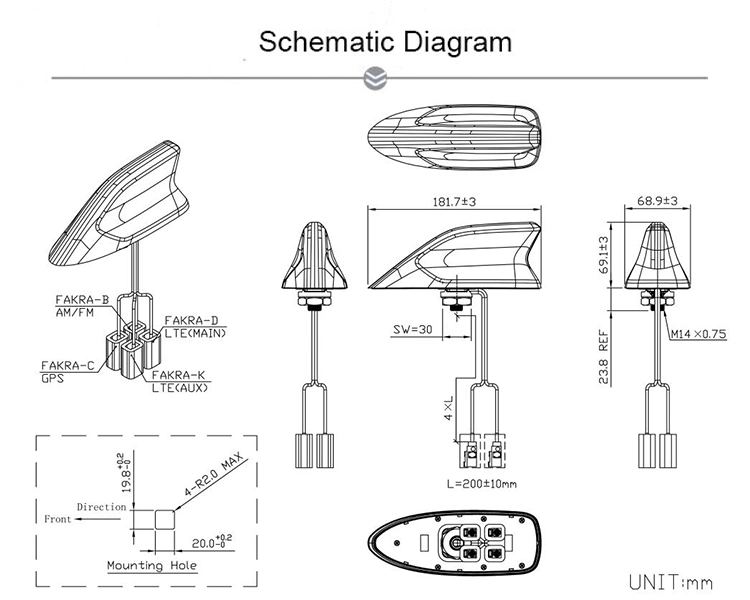 High Quality Auto GPS+LTE MIMO+Am/FM Radio Antenna