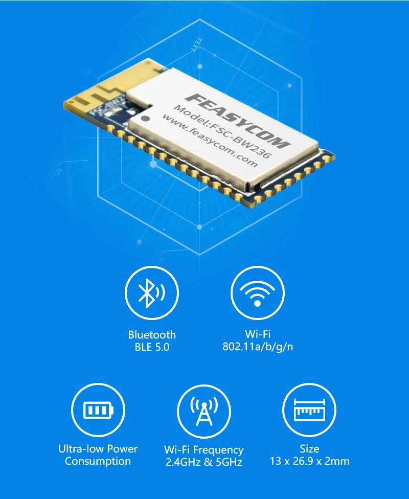 Rtl8720DN Chip Bluetooth Wi-Fi Soc Module 2.4G+5g Iot Bluetooth Module