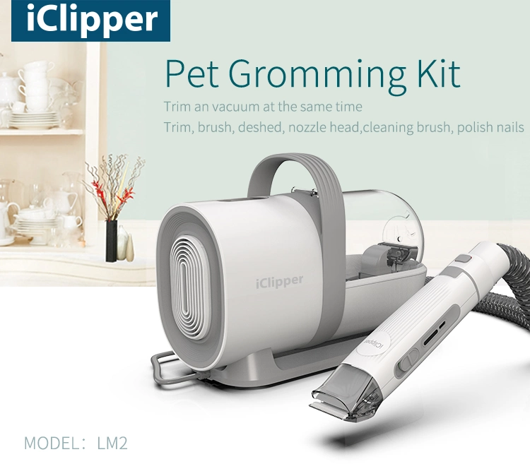 Iclipper-Lm2 Pet Grooming Vacuum Kit, Professional Pet Hair Remover with 7 Proven Grooming Tools Like Deshedding Brush, Electric Clipper, Ideal for Dogs, Cats