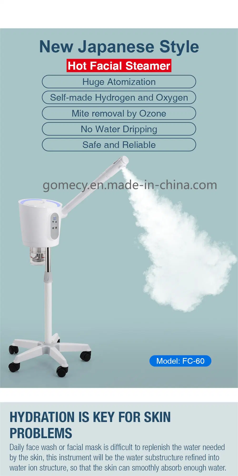 Cheap Price Salon SPA White Professional Nano Ionic Vapor Ozone Hot Mist Sauna Face Facial Steamer