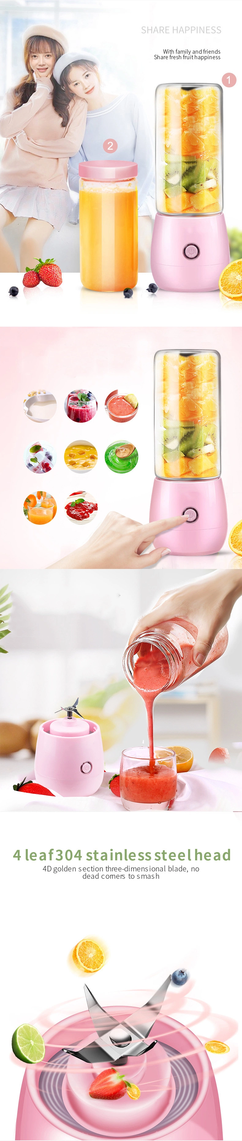 Travel Milkshake and Smoothie Fresh Juicer Blender Mini Portable USB Electric Juicer Blender