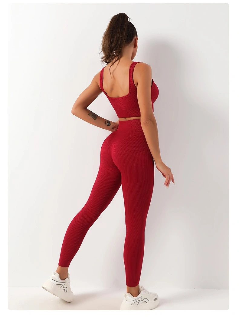 Hot Wholesale Tight Leisure Pit Strip Vest Pants Women&prime;s Sports Set Gym Fitness Yoga Clothes Sports Clothes