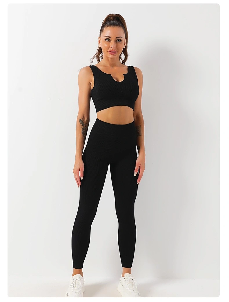 Hot Wholesale Tight Leisure Pit Strip Vest Pants Women&prime;s Sports Set Gym Fitness Yoga Clothes Sports Clothes