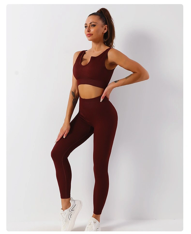 Hot Wholesale Tight Leisure Pit Strip Vest Pants Women&prime;s Sports Set Gym Fitness Yoga Clothes Sports Clothes