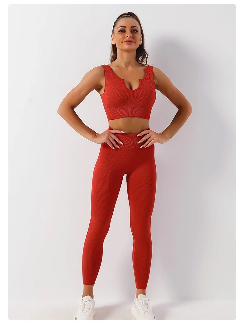 Hot Wholesale Tight Leisure Pit Strip Vest Pants Women&prime;s Sports Set Gym Fitness Yoga Clothes Sports Clothes