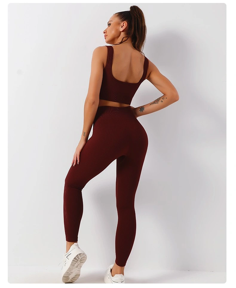 Hot Wholesale Tight Leisure Pit Strip Vest Pants Women&prime;s Sports Set Gym Fitness Yoga Clothes Sports Clothes