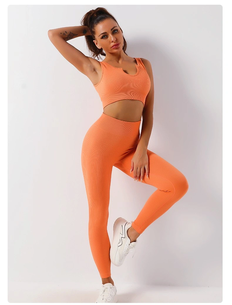 Hot Wholesale Tight Leisure Pit Strip Vest Pants Women&prime;s Sports Set Gym Fitness Yoga Clothes Sports Clothes