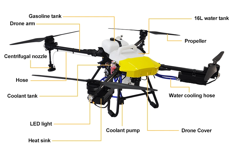 60 Minutes Long Flying Time 16kg Payload Gasoloine Drone Jt16 Hybrid Agricultural Sprayer Drone