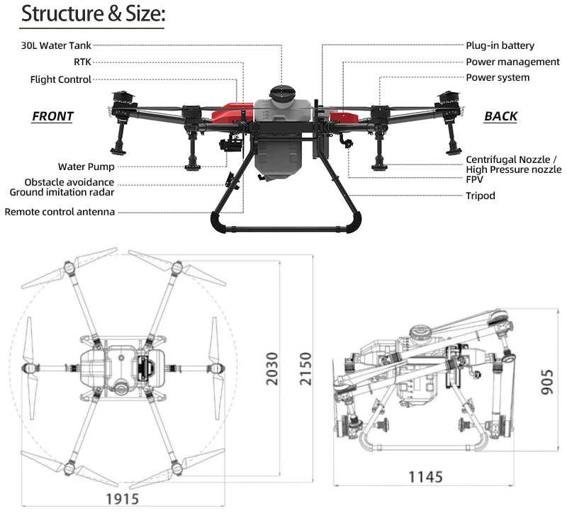 30 Liters Big Capacity 40kg Payload Seed Fertilizer Sprayer Dron Agricola Agrodrone Fumigacion Agriculture Pesticide Spraying Drone for Agricultural