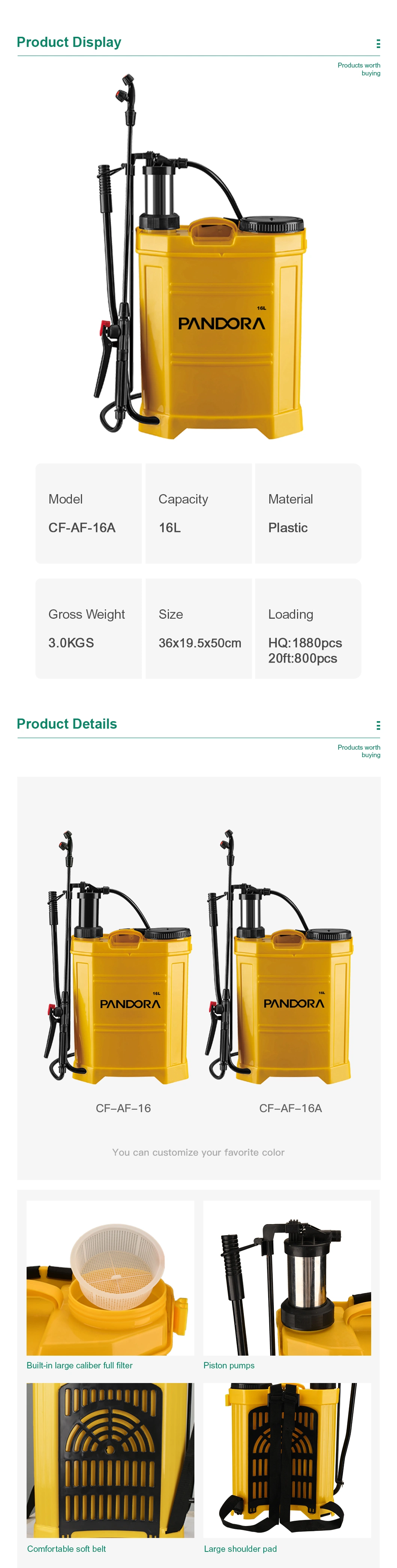 Pandora Custom Plastic Garden 16la Backpack Hand Operated Water Sprayer Pump for Crop Corn Power Sprayer