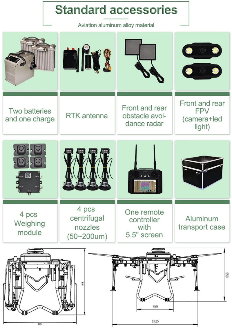 4-Axis 40liter Agriculture Drone for Pesticides Spraying 40kg 70L Agricultural Spreader Drone for Seeding Fertilizer Spreading with Precise Spreading Function