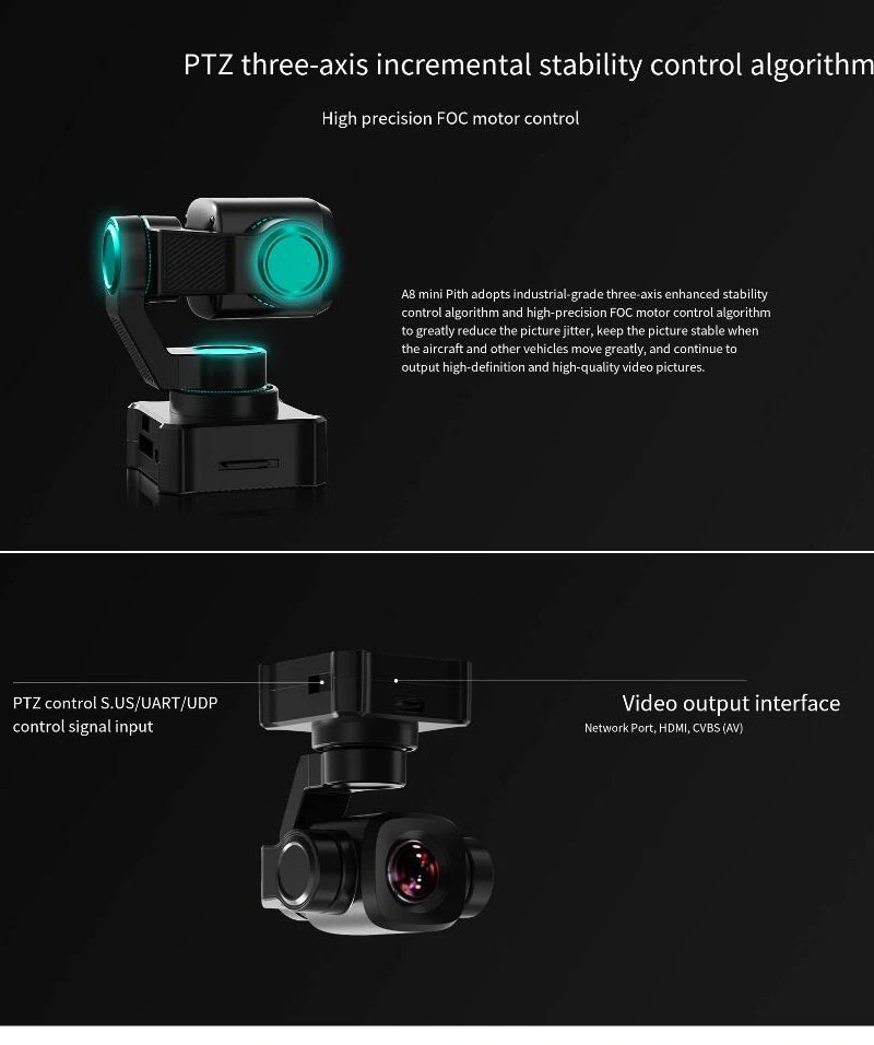 Night Vision 8MP Identification and Tracking Mini Pod A8mini 4K Ai Zoom Uav PTZ Gimbal Camera Set