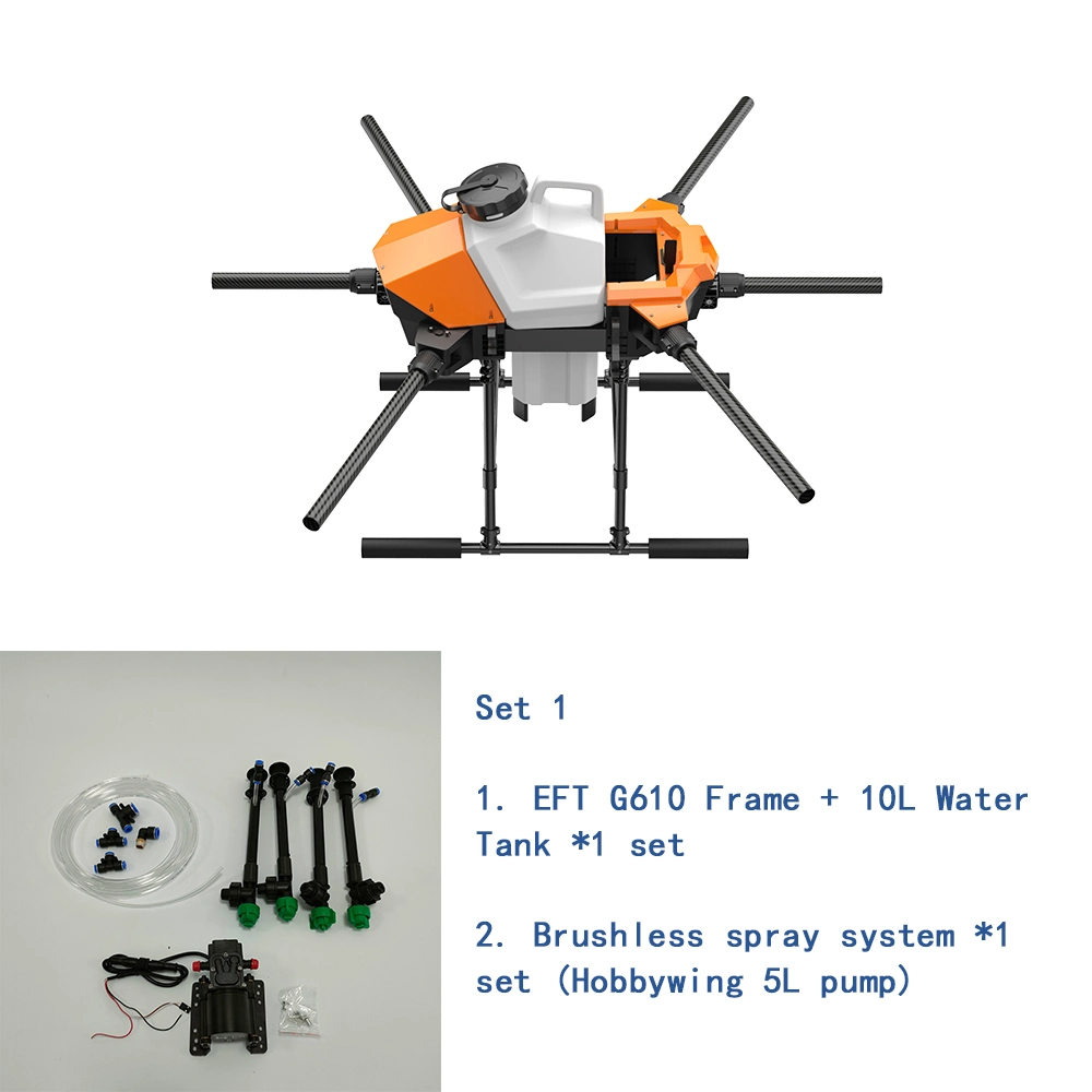 Eft G610 Six-Axis 10L 10kg Agricultural Spray Drone1460mm Wheelbase Brushless Water Pump with Hobbywing X6 Power System Kit