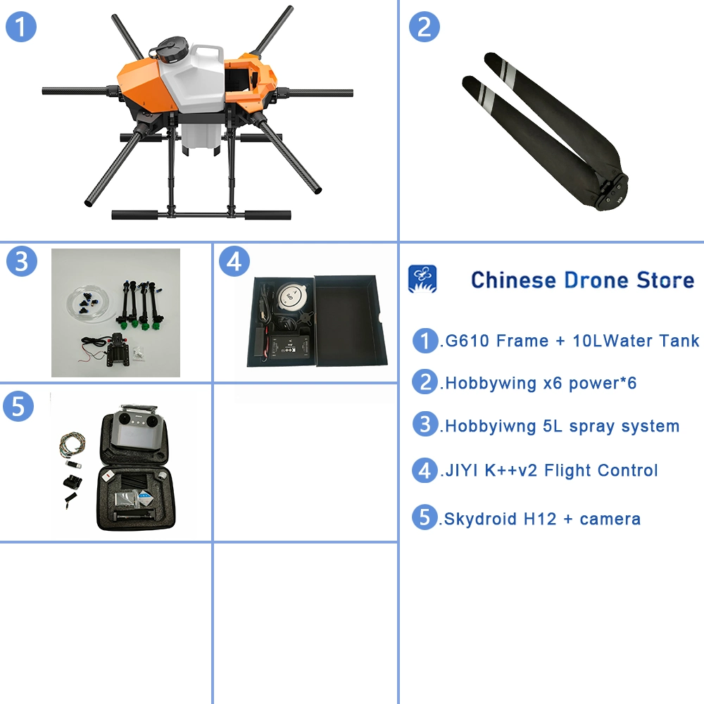 Eft G610 Six-Axis 10L 10kg Agricultural Spray Drone1460mm Wheelbase Brushless Water Pump with Hobbywing X6 Power System Kit