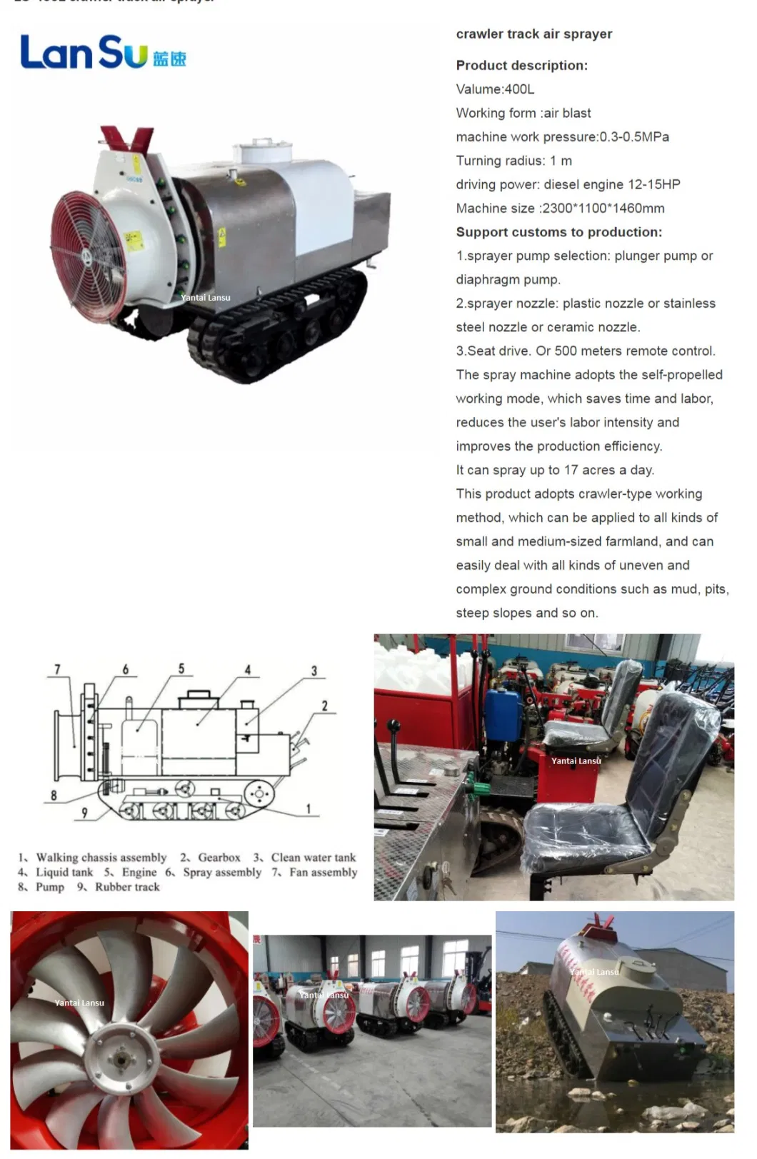 High Quality Agriculture Self-Propelled Drone Air Mist Sprayer in Agriculture Air Assisted Airless Sprayer