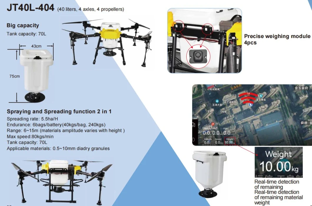 Agricultural/Agriculture Sprayer Drone for Pest Control T30, T40L Large Capacity Drone for Pesticie and Solid