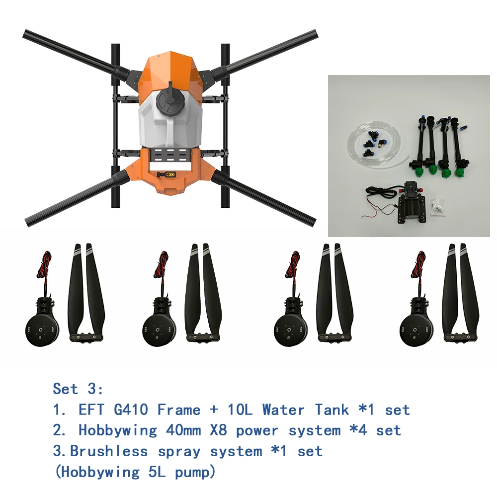 Eft G410 Four-Axis 10L 10kg Agricultural Spray Drone Rack Kit Brushless Spray X8 Power System 1513mm Wheelbase