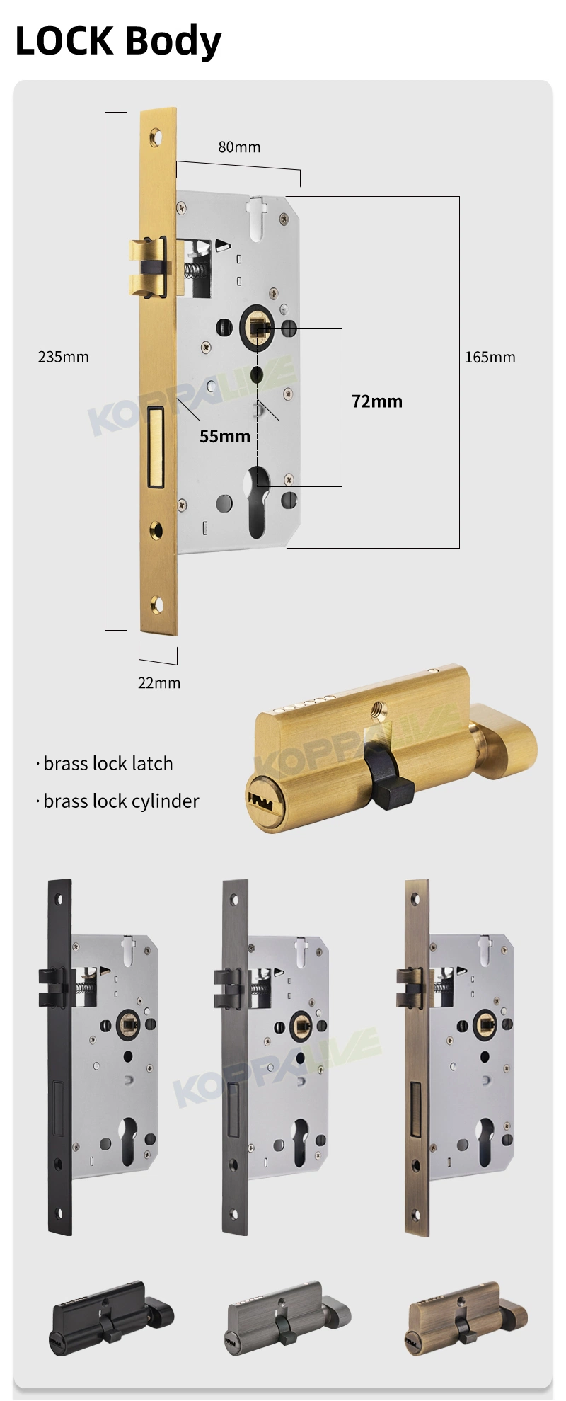 Koppalive High-End Minimalist Bedroom Gold Brass Passage Privacy Door Lock Set Lever Door Handle