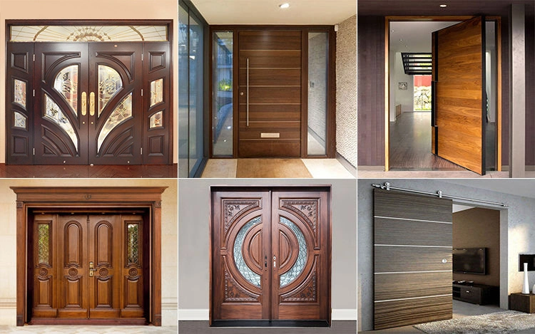 Custom Top Quality White Front Entry Main Wood Door Custom Solid Wooden Double Door Designs for House