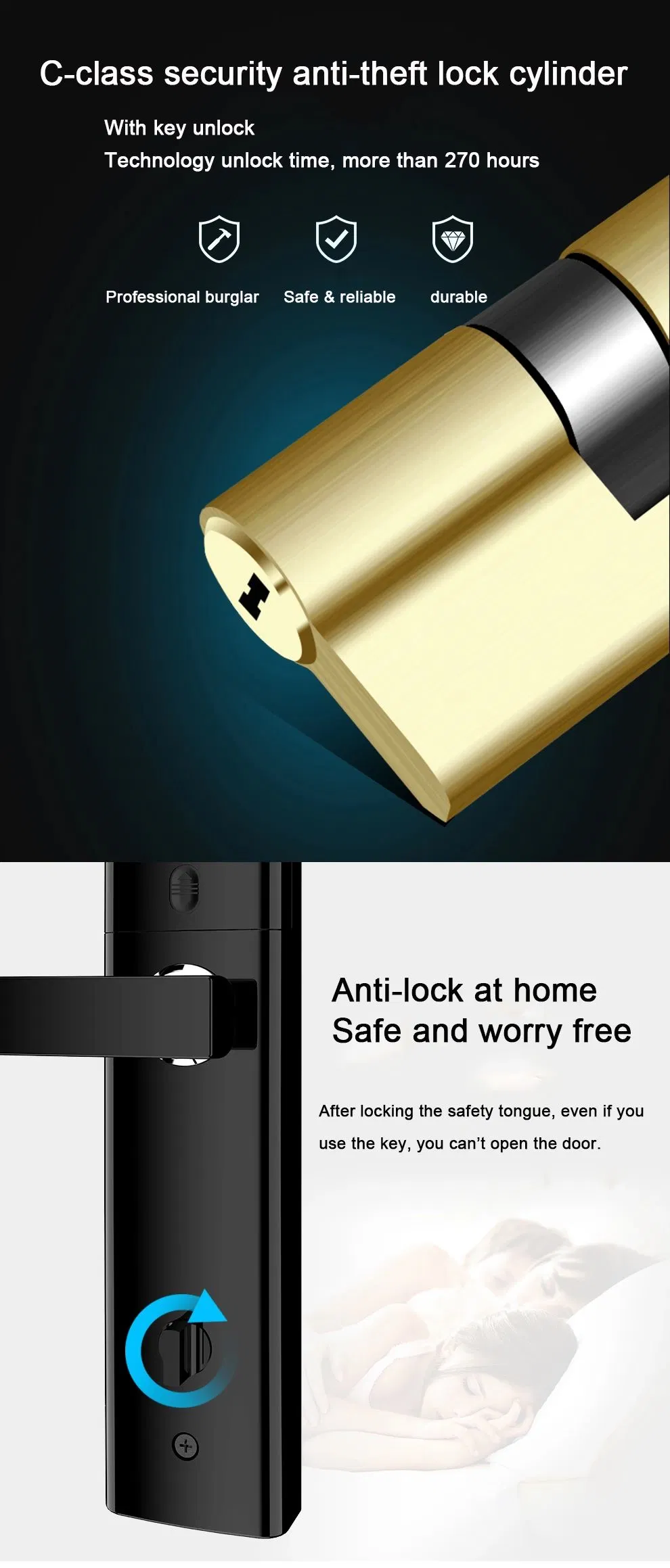 Ttlock Smart Lock Biometric Fingerprint Door Lock WiFi Phone Control Keyless Entry Code Card Key Unlocking Smart Door Lock for Smart Home Office Hotel Apartment