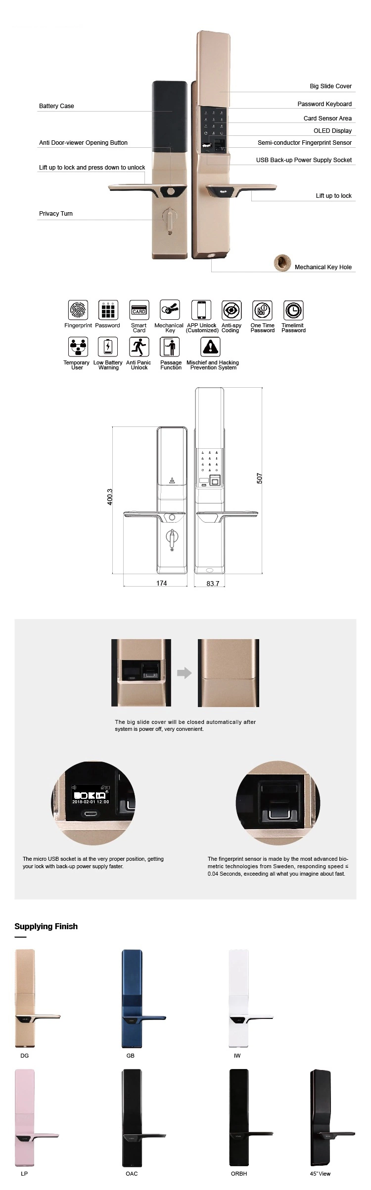 Modern Keyless Fingerprint Passward Entry Door Handle Electronic Lock