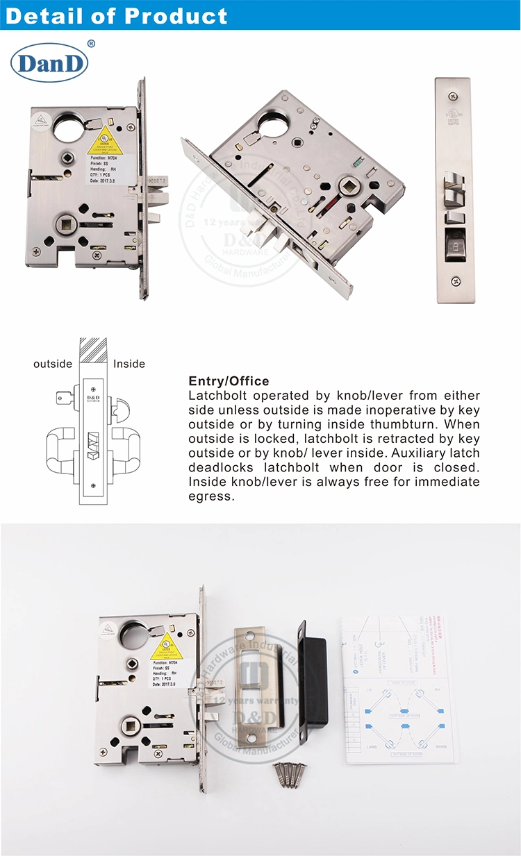 ANSI SS304 American Standard Mortise Lock for Office Entry Door