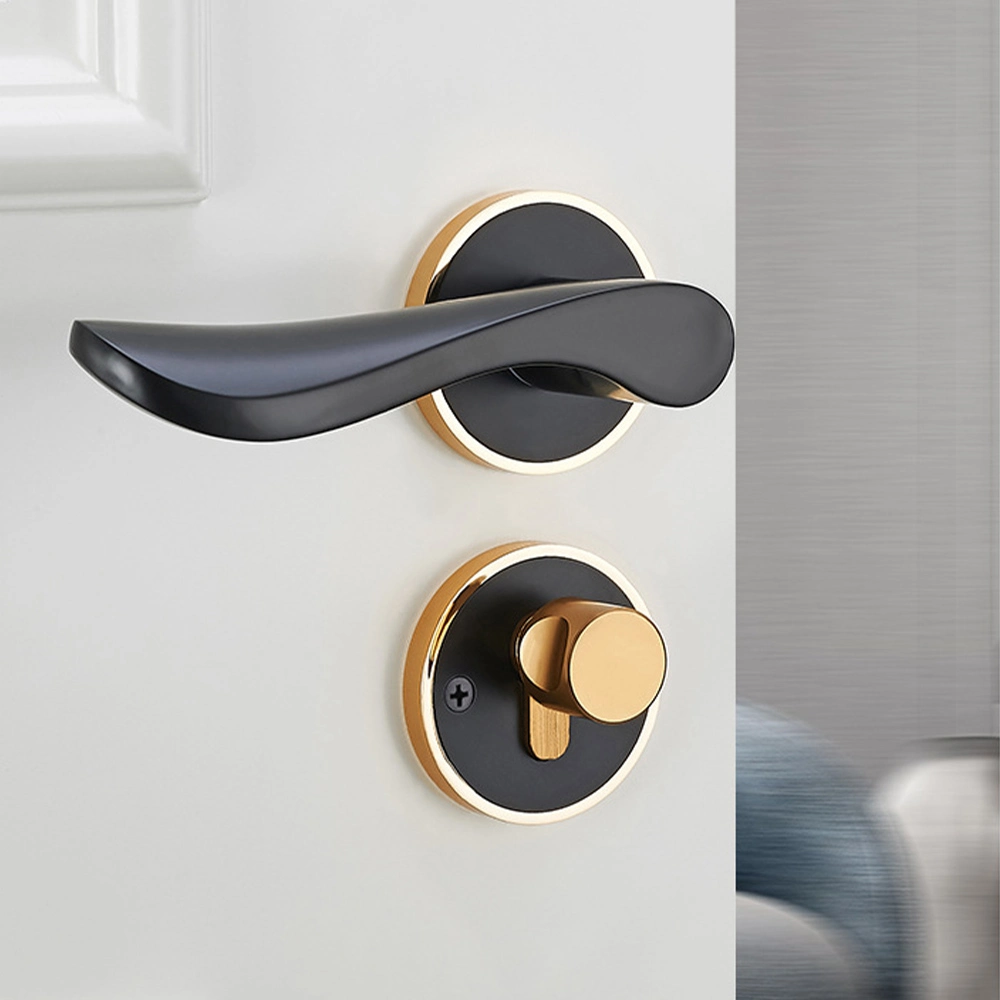 Modern Design Luxury Gold Ring Black Door Handle with Lock Set