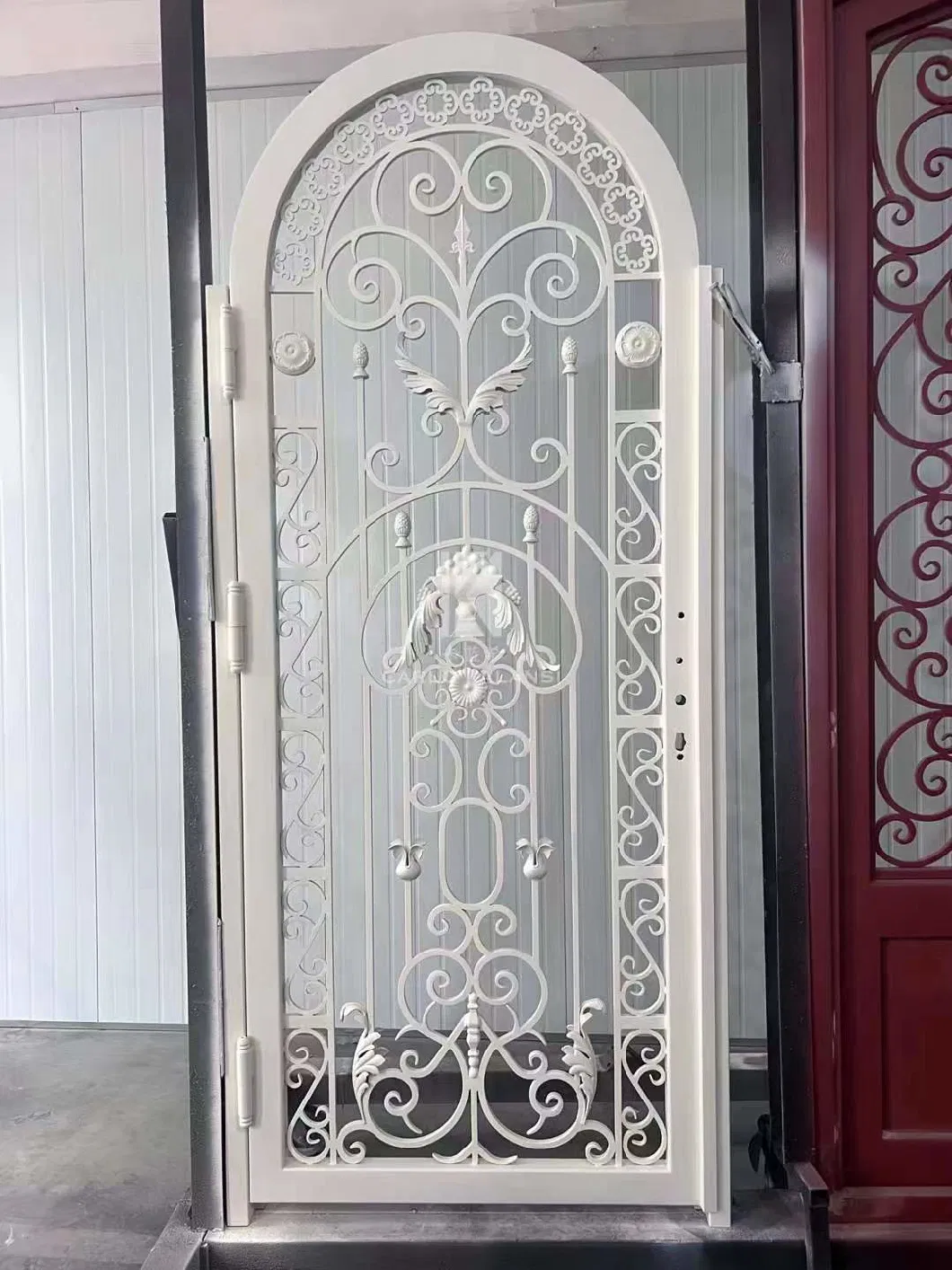 Smart Lock Custom Luxury Simple Unique Cheap Safety Interior French Mesh Net Front Villa Glass Double Grill Forged Iron Door