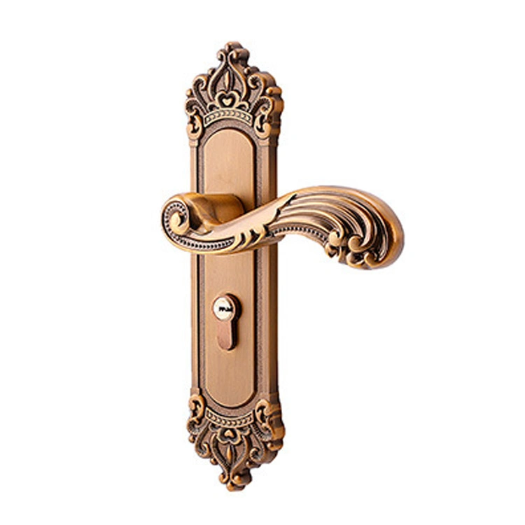 European Style Luxury Gold Mute Room Door Lock Handle with Plate