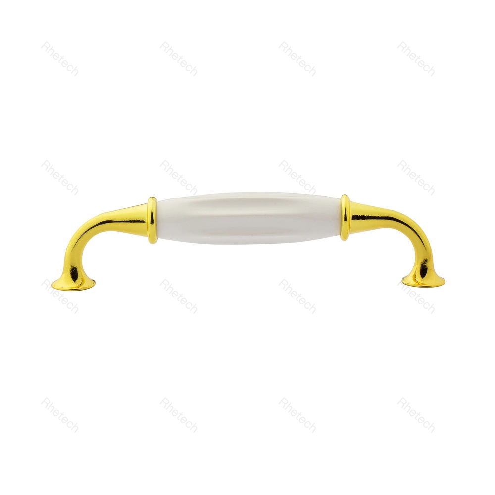 Quality Golden Color Zinc Alloy White Porcelain Wardrobe Cabinet Door Handles