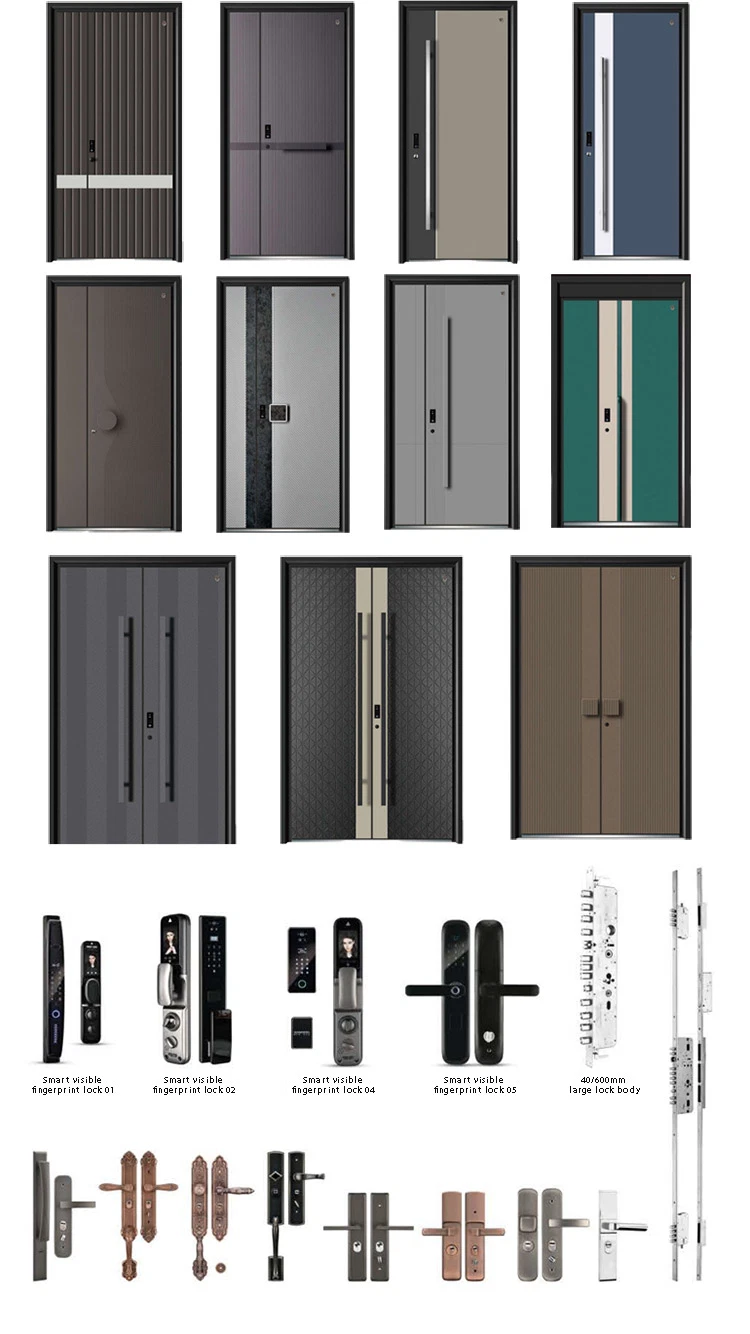 Luxury Smart Lock Steel Residential Main Entrance Design Modern Steel Front Doors