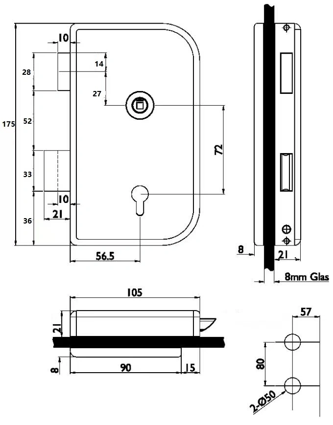 Building Hardware Stainless Steel Safety Door Center Lock Security Glass Door Lock