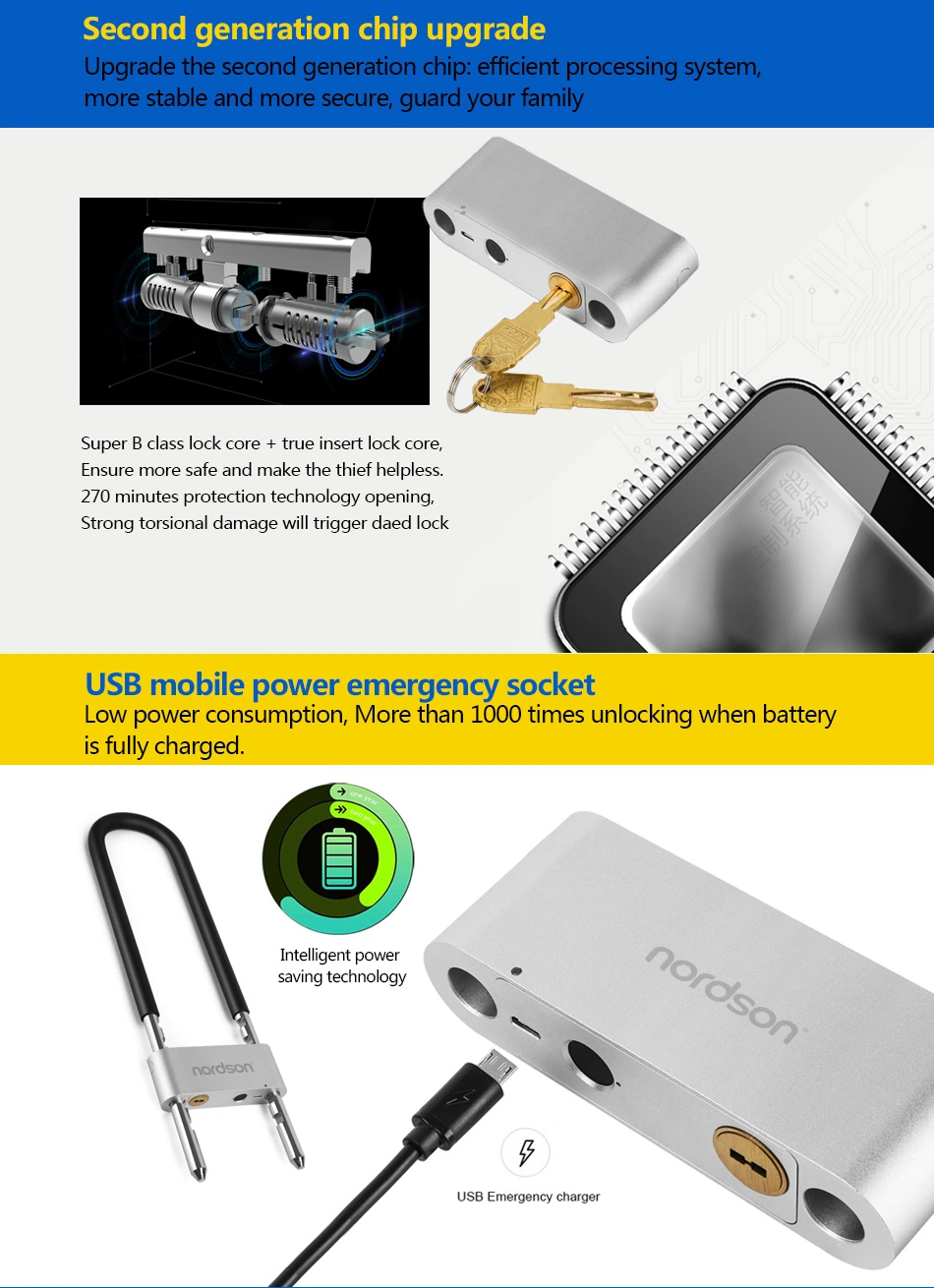 High Secure U-Shaped Biometric Identification Fingerprint Smart Door Lock for Home Office Shop