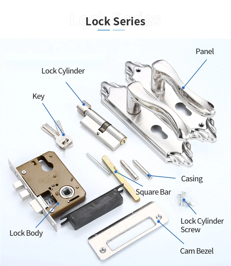 Yellow Bronze Indoor Simple Wooden Door Pressure Handle Lock Set