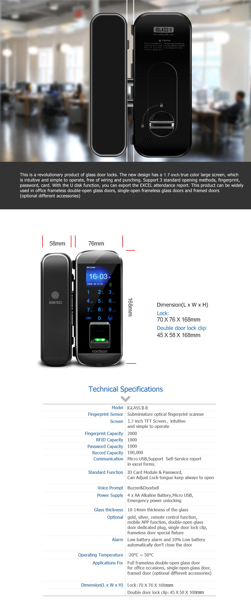 Simple to Operate Safety Large Capacity Center Electric Biometric Fingerprint Safe Elevator Access Control Door Lock System