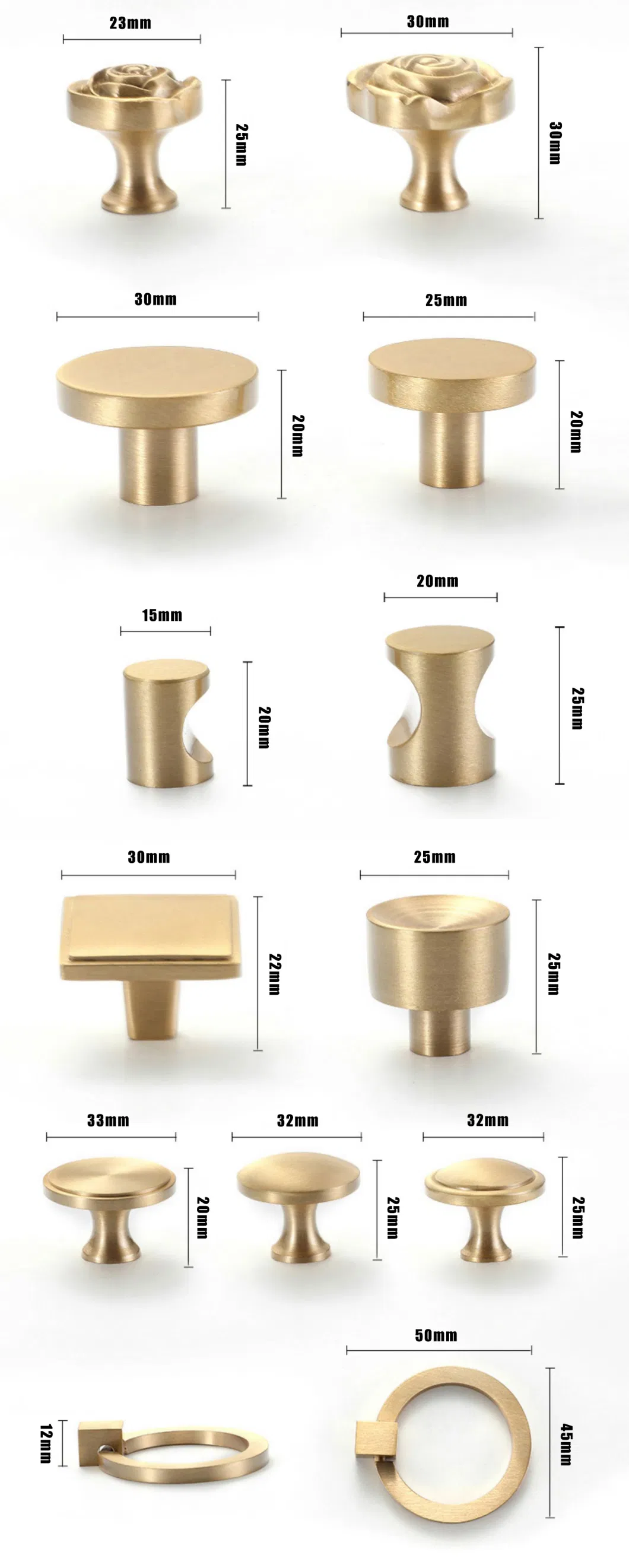 Koppalive Luxury Solid Brass Gold Drawer Pull Knob Kitchen Cabinet Door Handle