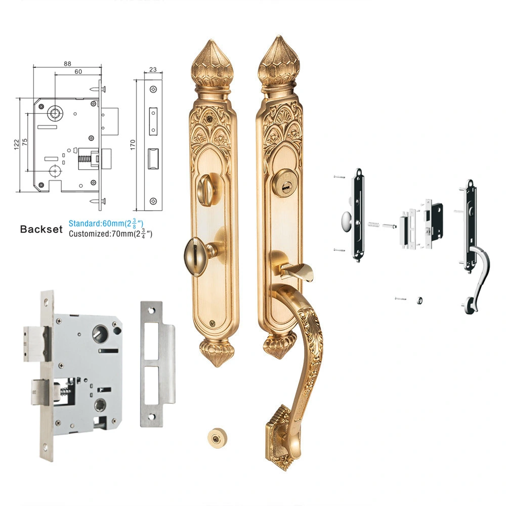 Golden Safe Zinc Alloy Solid Keys Handle Mechanical Door Lock