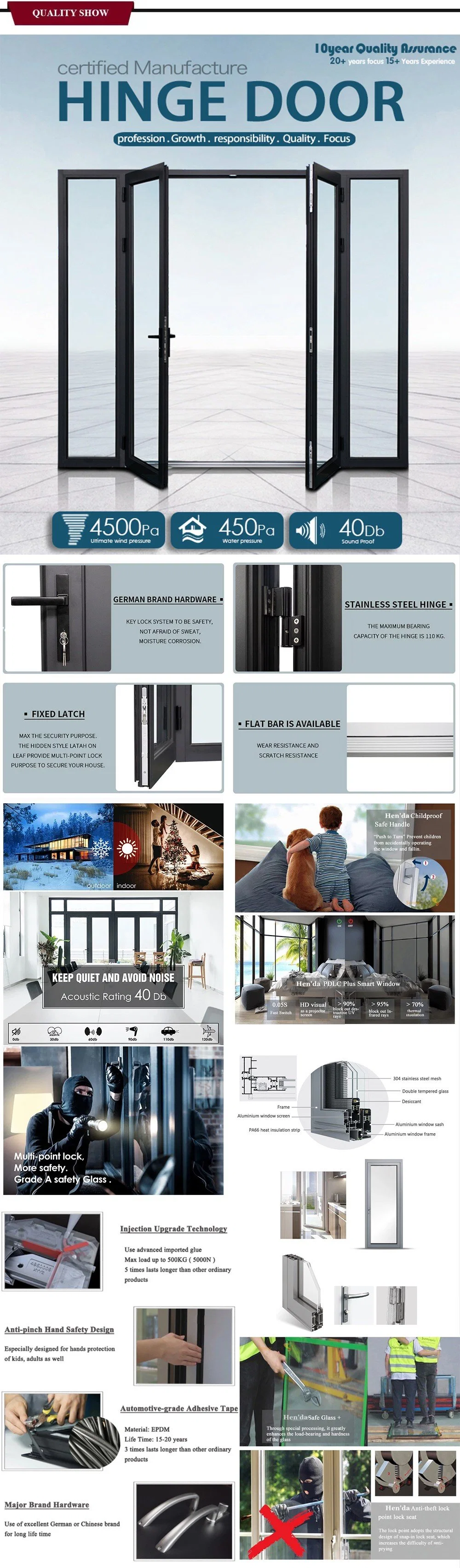 2023 New Factory Direct Exterior Large in Wall Smart Lock Sliding Glass Door