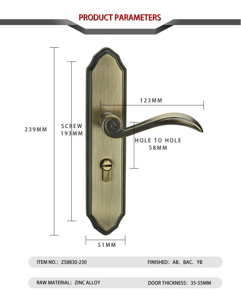 Antique Zinc Alloy Interior Door Handle Lock with Cylinder Key