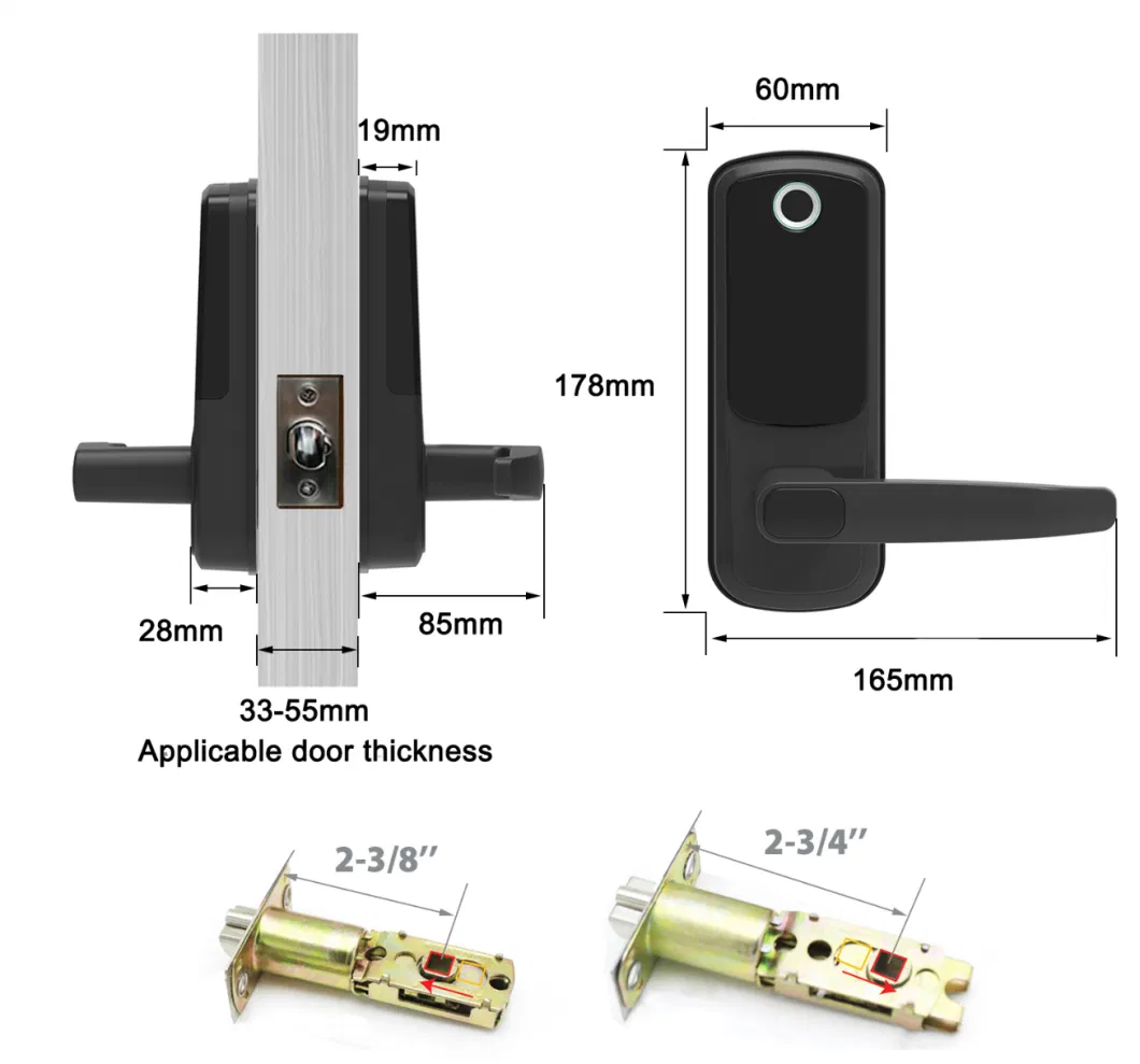 Home Use Aluminium Alloy Deadbolt Lock Password Card Unlocking Biometric Fingerprint Lock with Keys