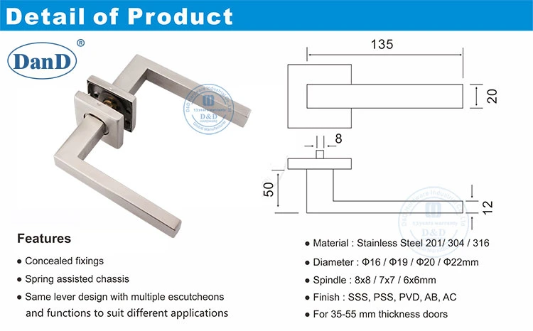 Residential Building Project Wooden Metal Door Application Sqaure Lever Handle