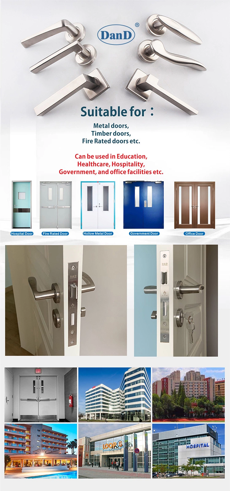 Residential Building Project Wooden Metal Door Application Sqaure Lever Handle