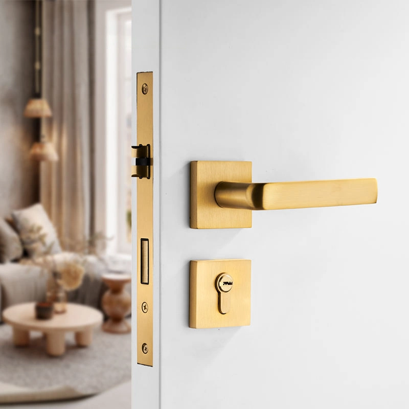 Koppalive High-End Minimalist Bedroom Gold Brass Passage Privacy Door Lock Set Lever Door Handle