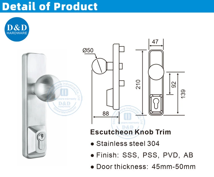 Stainless Steel Escutcheon Knob Trim Door Handle Lock on Plate