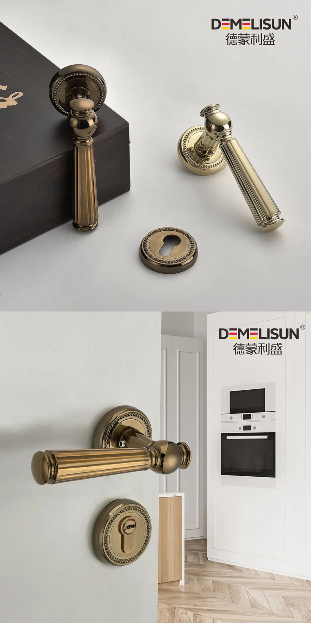 Wenzhou Liwng Luxury Door Handles Golden Polishing Interior Bedroom Handle Lock Set