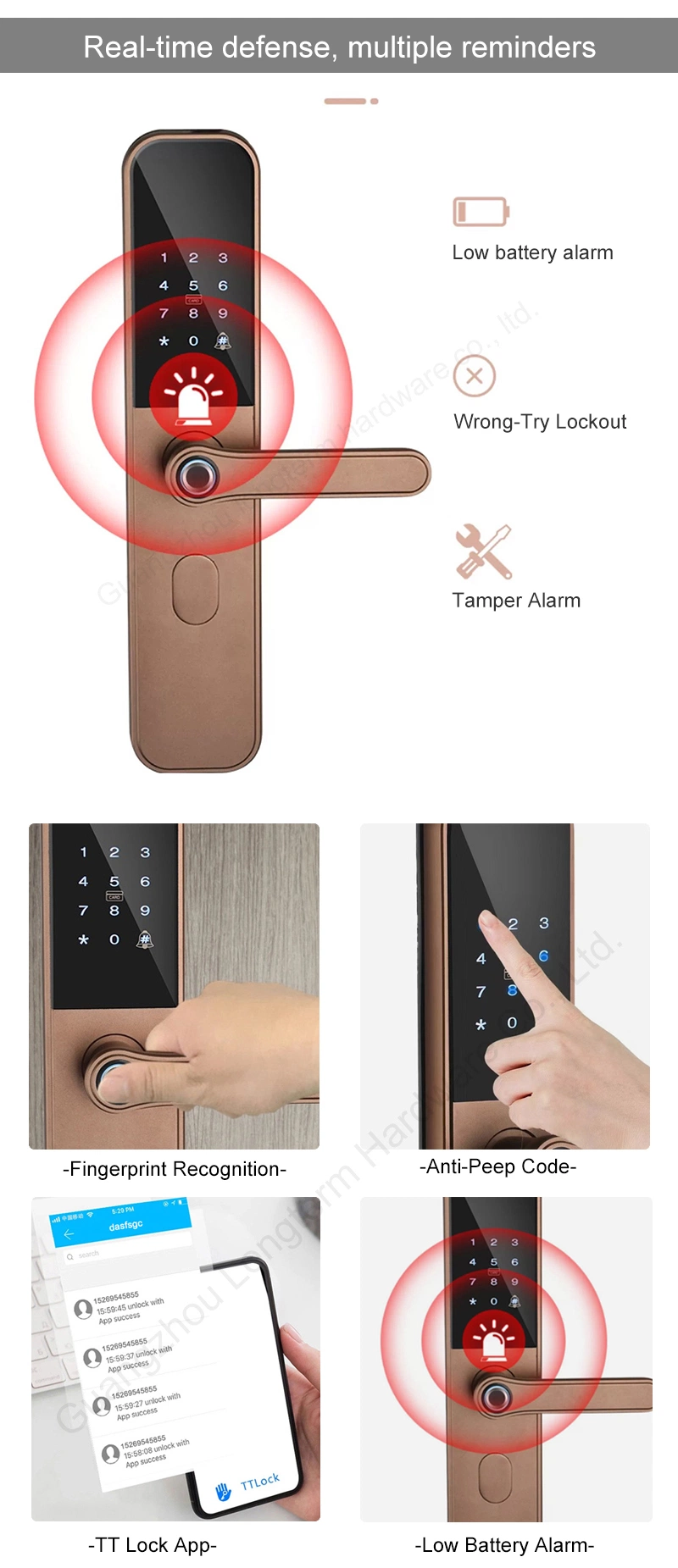 Office Apartment Smart Home Fingerprint WiFi Ttlock Remote Control Digital Door Lock