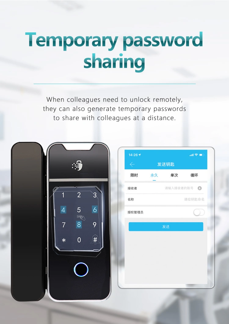 Password Keyless Ttlock APP Remote Fingerprint Digital Glass Door Smart Lock